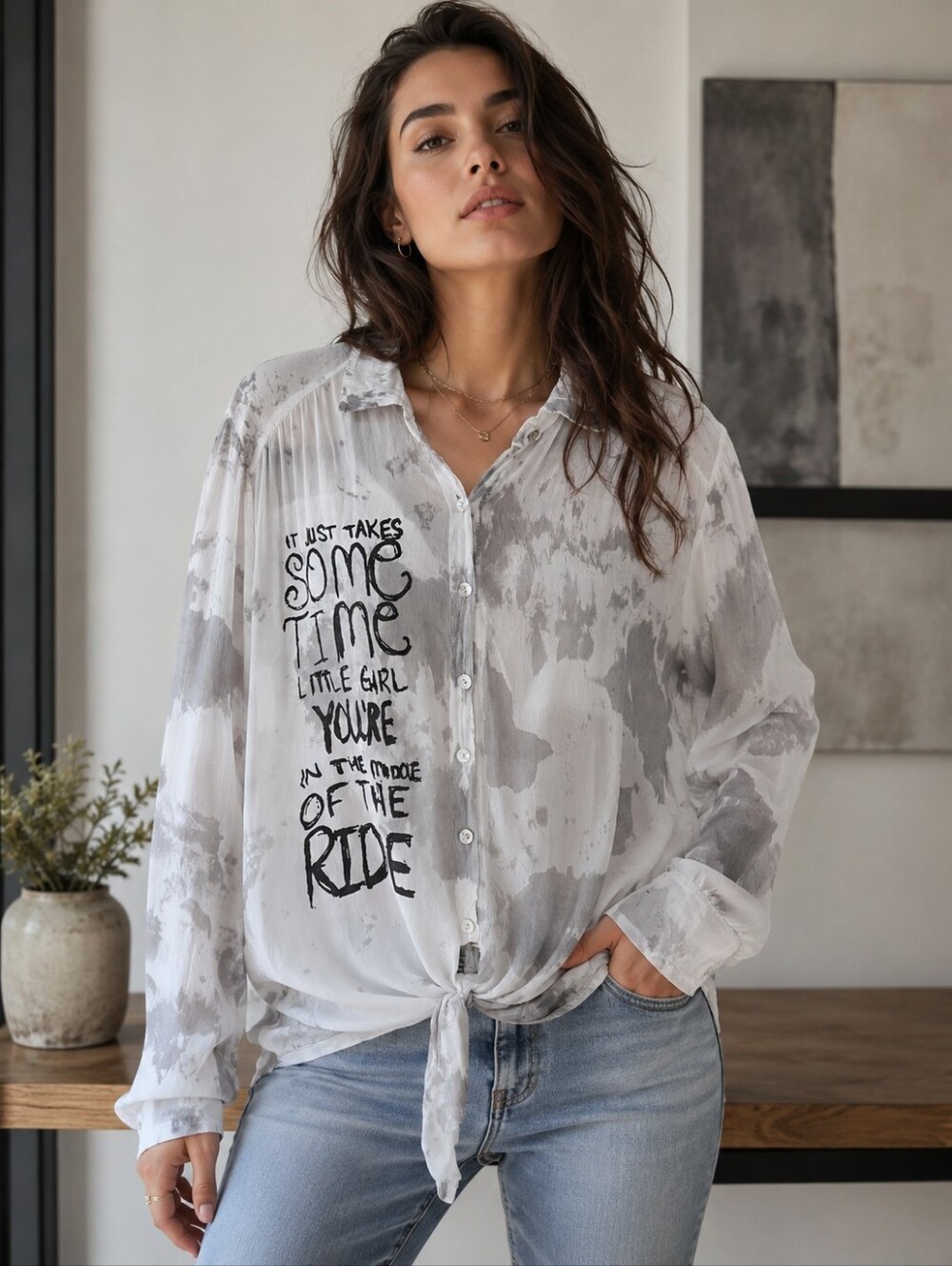 Femme Fatale | Made in Italy Silk Blend Tie-Dye Button-Up Blouse, OS